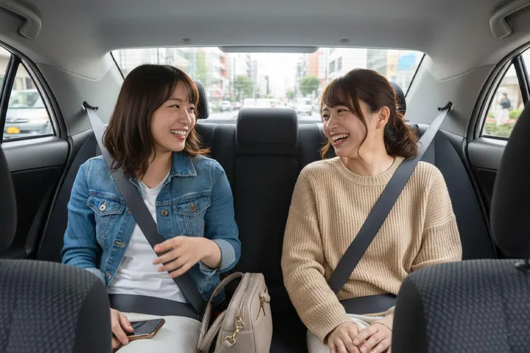 タクシーに乗る2人の女性
