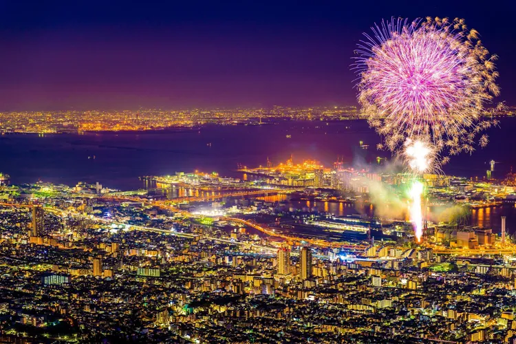 神戸の夜景と花火